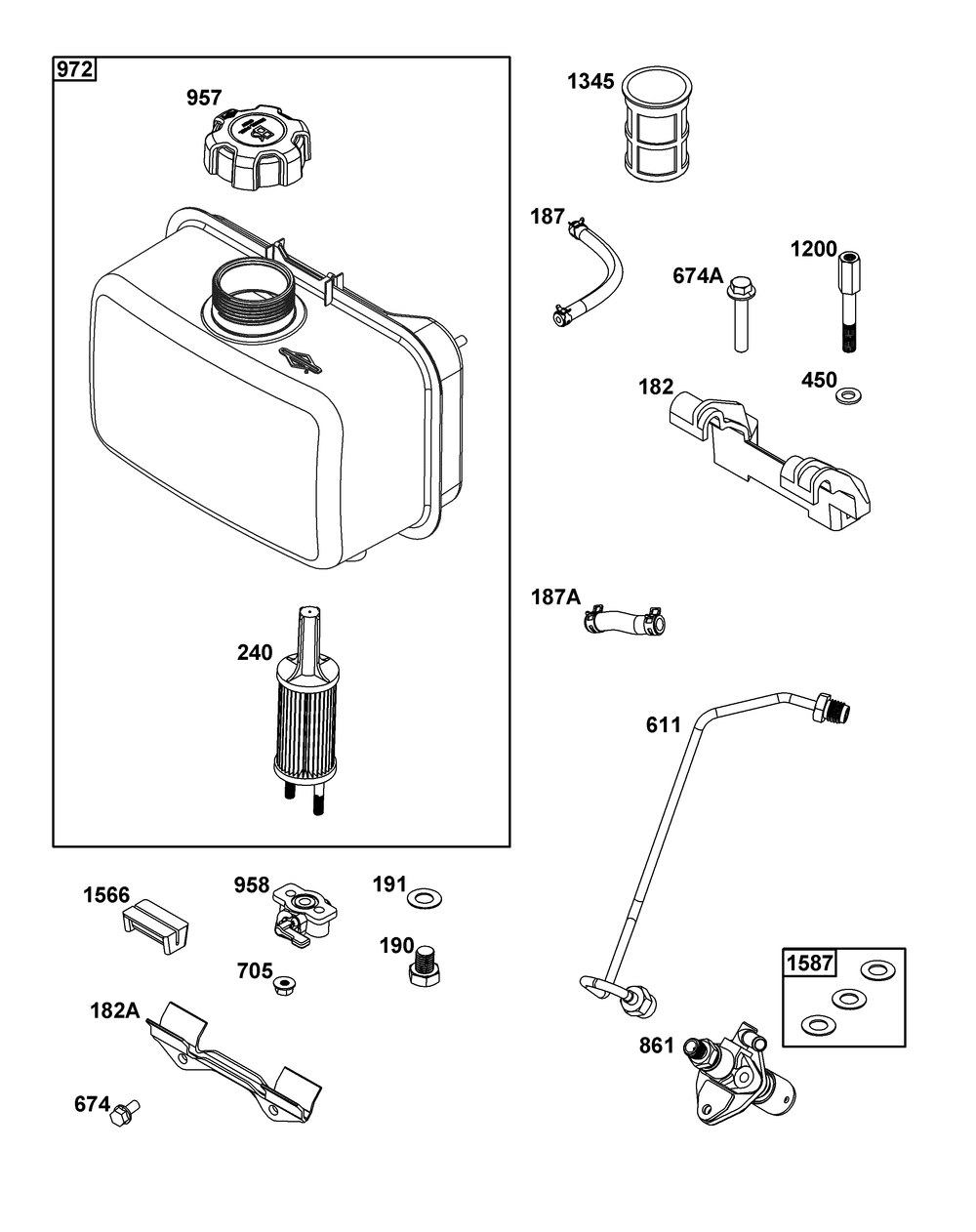 Fuel Supply Group Diagram and Parts List for 261D02-0003-01 200000 - 399999 Briggs and Stratton Engine